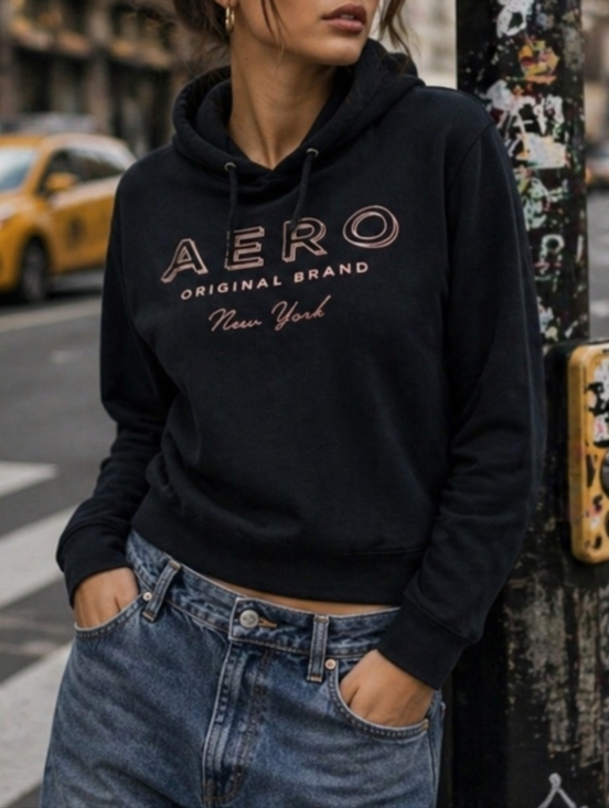 Aeropostale Tops - Aeropostale Black Foil Logo Print Hoodie Size Medium